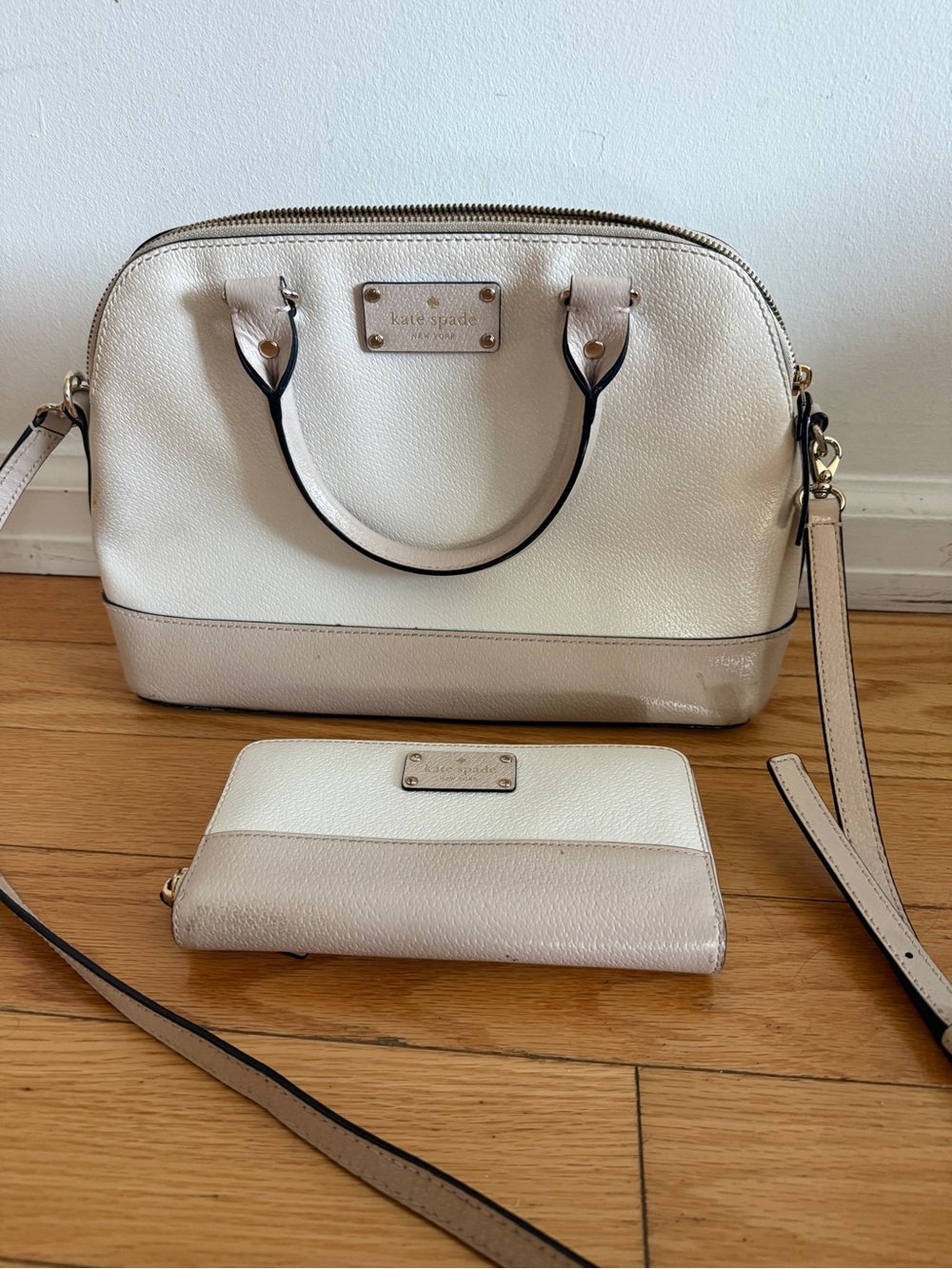 kate spade Two-Tone Cream & Beige Dome Satchel with Wallet